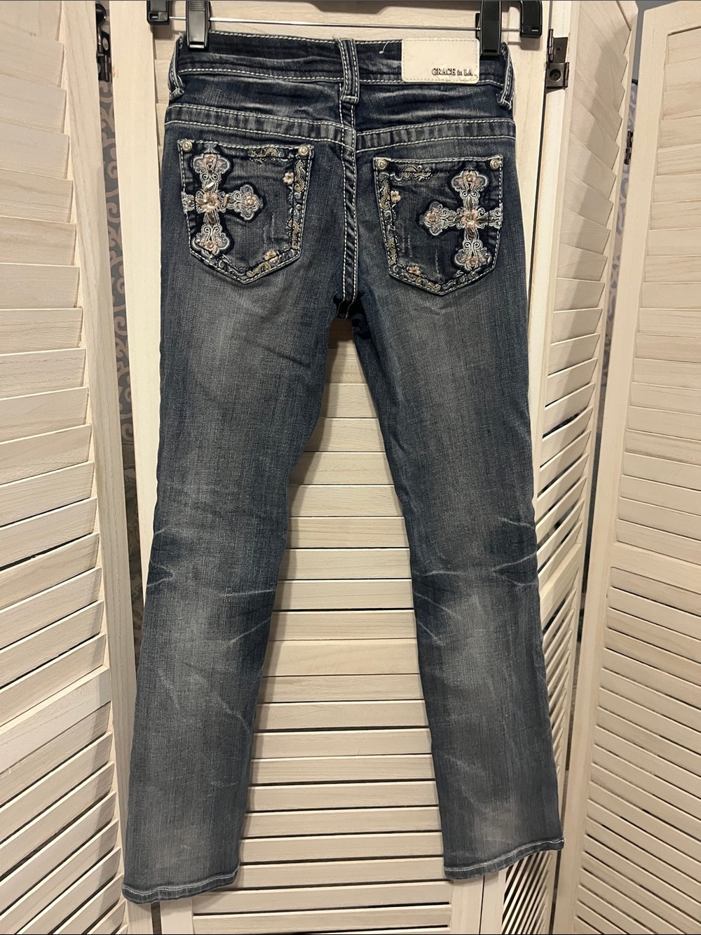 Grace in LA Girls Slim Bootcut Distressed Jeans -Little Girls size 10 - Picture 4 of 6